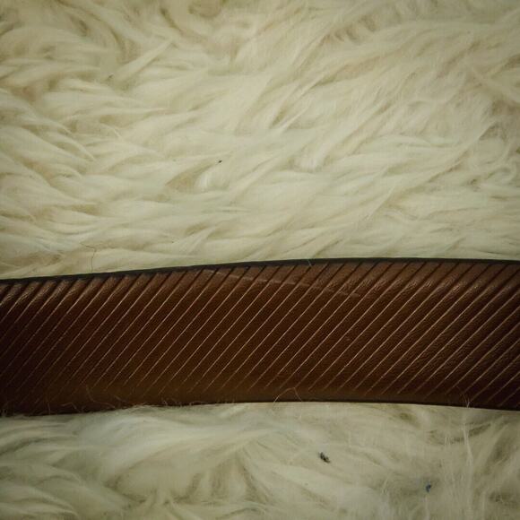 Robert Graham Size 44 Brown Ribbed Embossed Leather Silver Tone Hardware Belt - Picture 4 of 7